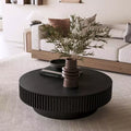 Okak Vintage Round/Oval Fluted Coffee Table with Hidden Storage Solid Wood Veneer Center Table for Living Room Bedroom