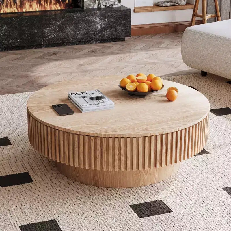 Table basse encastrable rétro ronde/ovale avec rangement dissimulé