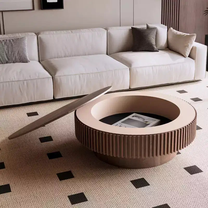 Table basse encastrable rétro ronde/ovale avec rangement dissimulé