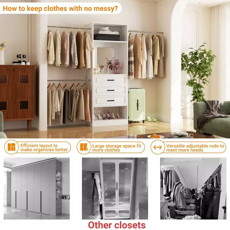 Système de dressing autonome avec tringles et miroir