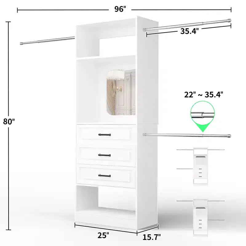 Système de dressing autonome avec tringles et miroir