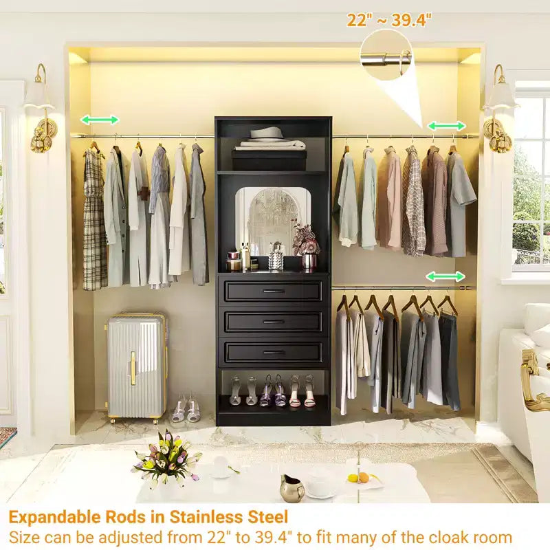 Système de dressing autonome avec tringles et miroir