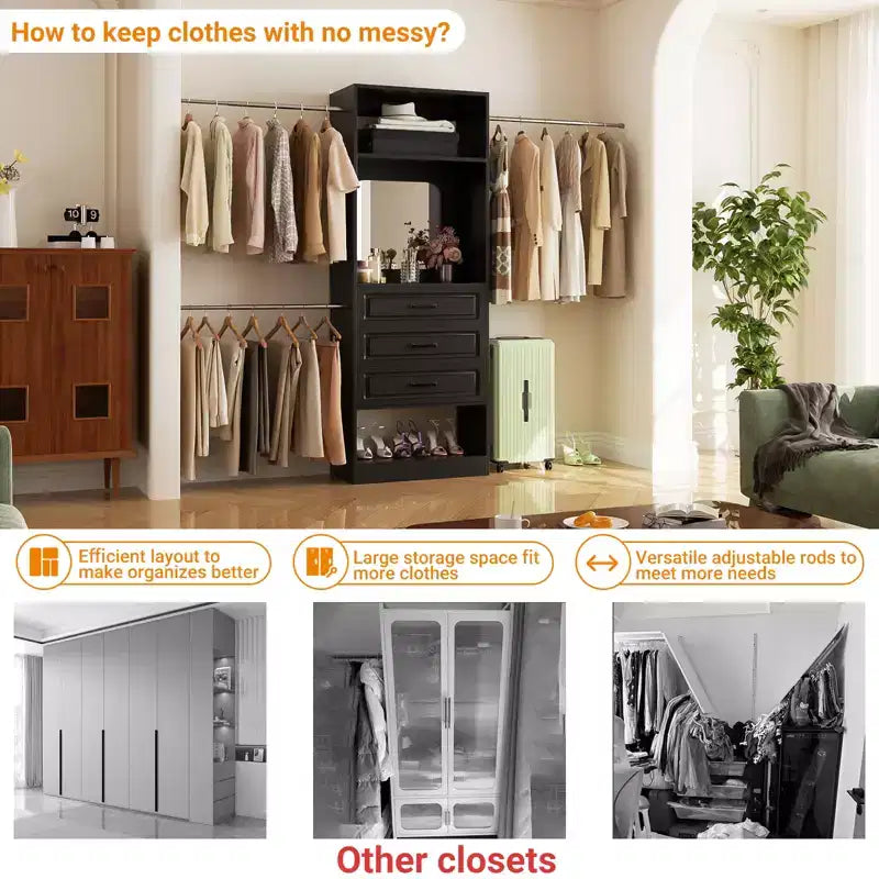 Système de dressing autonome avec tringles et miroir
