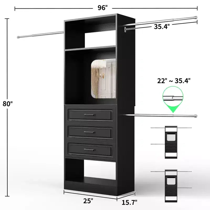 Système de dressing autonome avec tringles et miroir