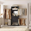Besiost Freestanding Closet System with Hanging Rods and Mirror Walk-In Wooden Closet Storage with Drawer