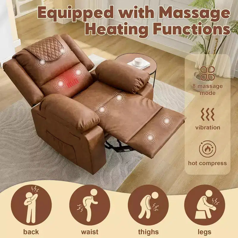 Fauteuil inclinable massant et chauffant pour adulte, inclinaison manuelle à 135°