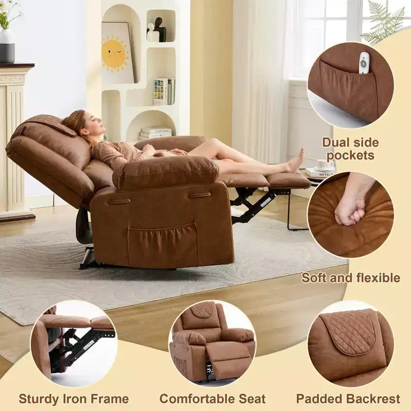 Fauteuil inclinable massant et chauffant pour adulte, inclinaison manuelle à 135°