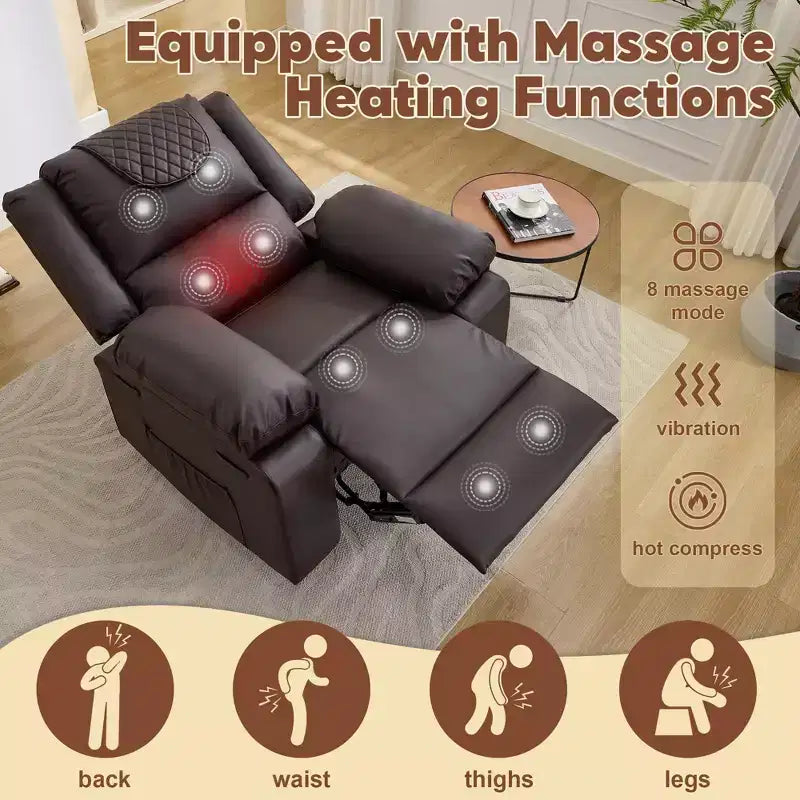 Fauteuil inclinable massant et chauffant pour adulte, inclinaison manuelle à 135°