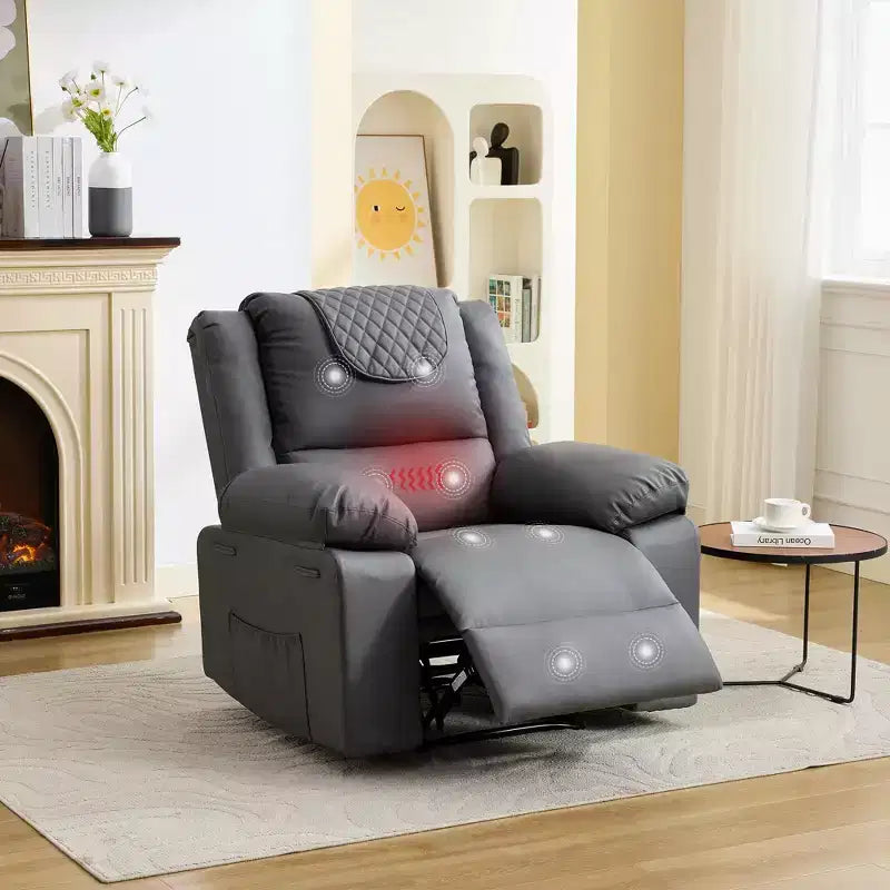 Fauteuil inclinable massant et chauffant pour adulte, inclinaison manuelle à 135°