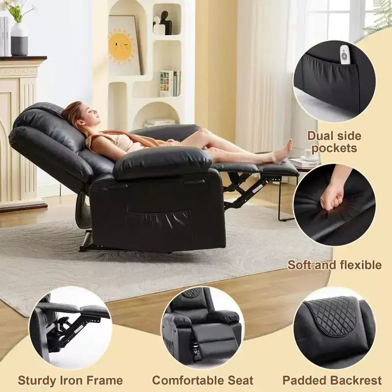 Adult heated massage recliner, 135° adjustable manual recliner