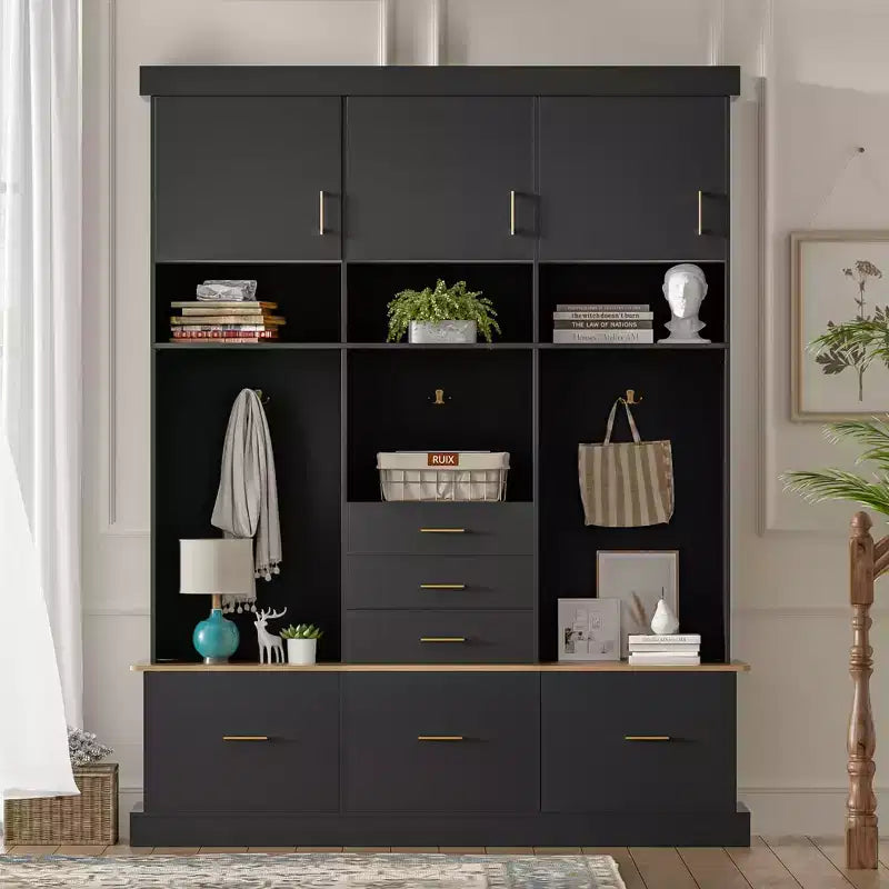 75'' H 5-in-1 Entryway Hall Tree with Bench Coat Rack 6 Drawers & 3 Cabinets Storage for Hallway Living Room - ModernLuxe