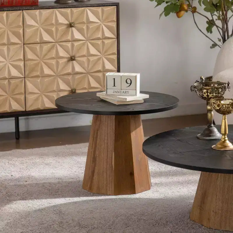 Table basse ronde moderne avec motif écorce