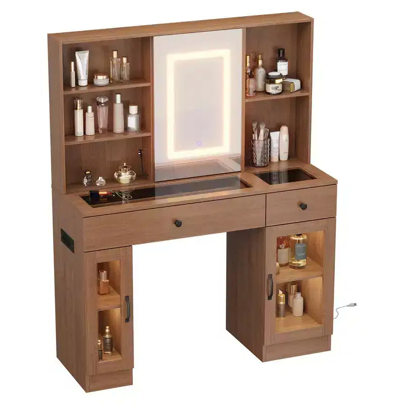 Grande coiffeuse avec miroir coulissant et lumières LED tricolores