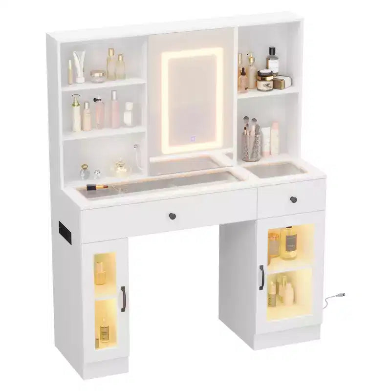 Grande coiffeuse avec miroir coulissant et lumières LED tricolores