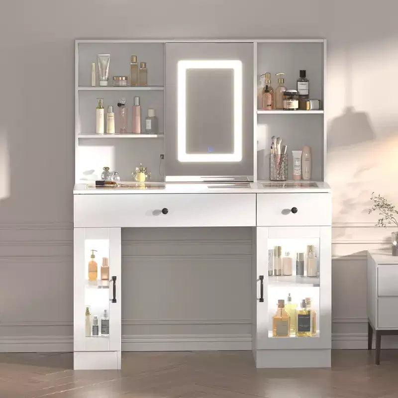 Grande coiffeuse avec miroir coulissant et lumières LED tricolores