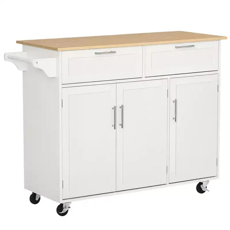 Mobile Kitchen Island with Storage Kitchen Cart with Wood Top Storage Drawers 3-door Cabinets Adjustable Shelves and Towel Rack