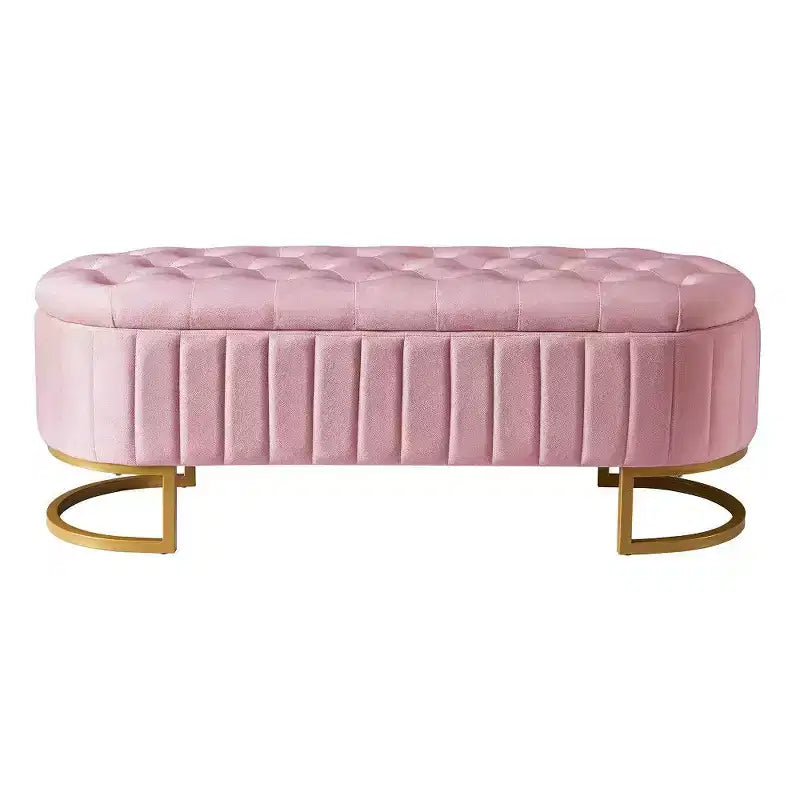 Pouffe de rangement en velours avec coussin capitonné à boutons, tabouret de bout de lit