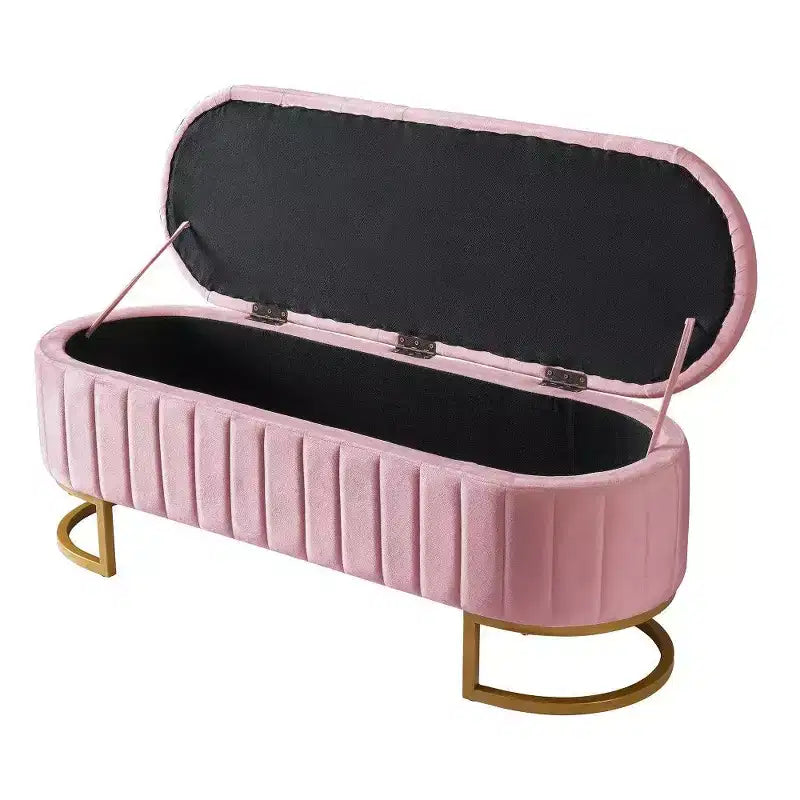 Pouffe de rangement en velours avec coussin capitonné à boutons, tabouret de bout de lit