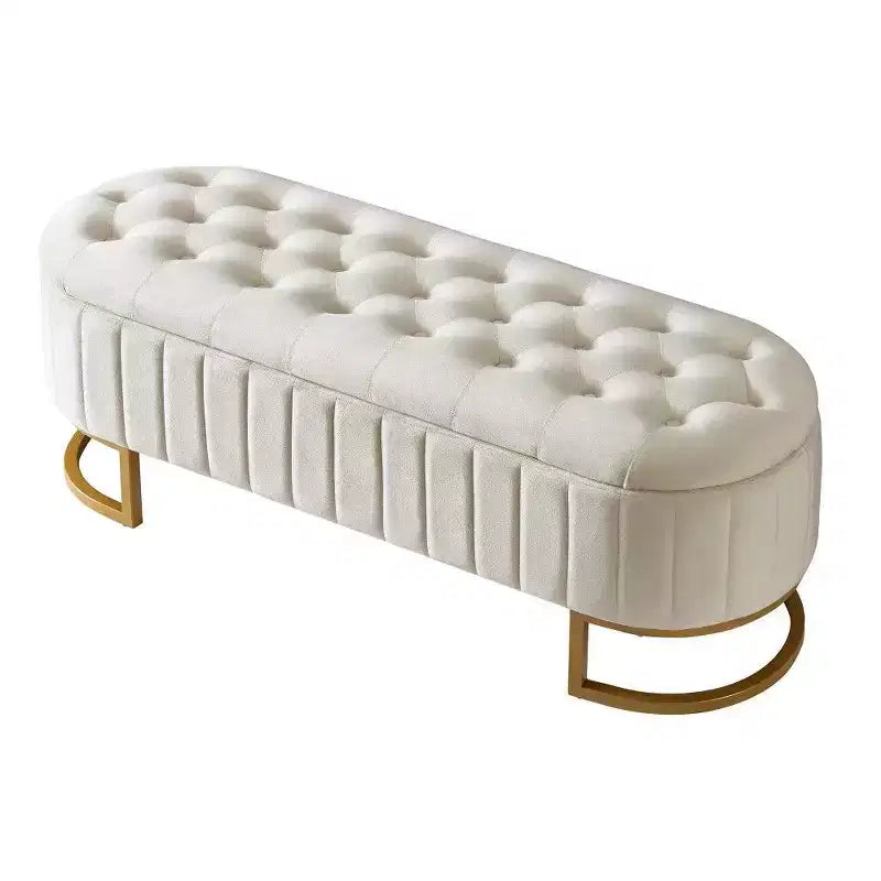 Pouffe de rangement en velours avec coussin capitonné à boutons, tabouret de bout de lit
