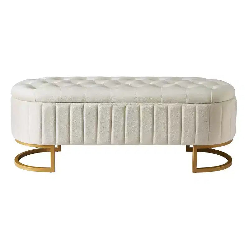 Pouffe de rangement en velours avec coussin capitonné à boutons, tabouret de bout de lit