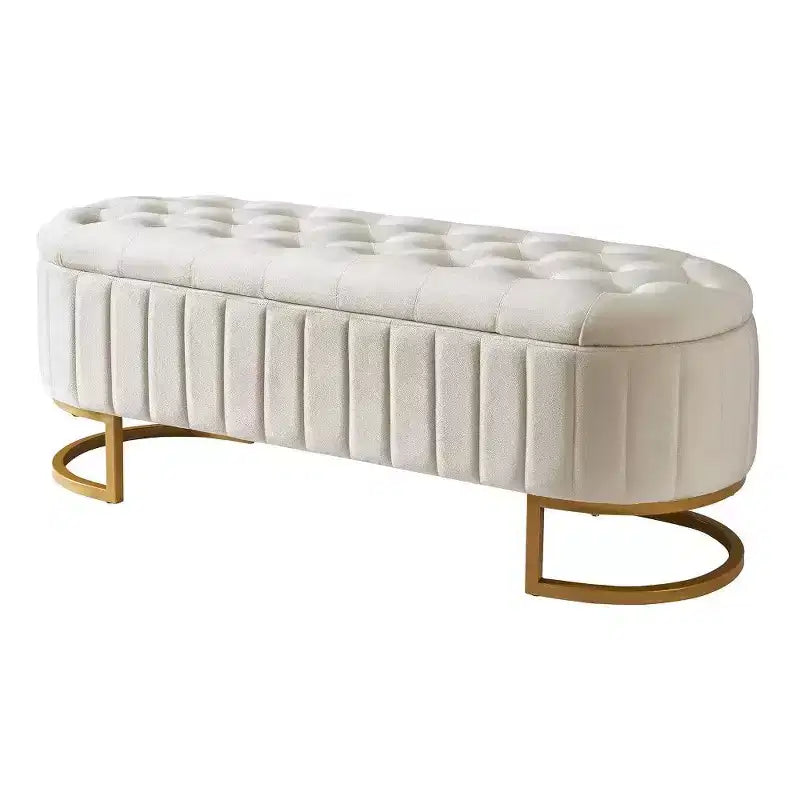 Pouffe de rangement en velours avec coussin capitonné à boutons, tabouret de bout de lit