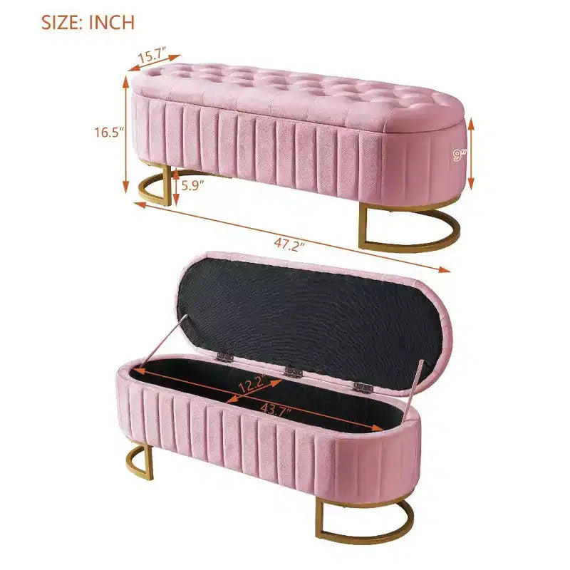 Pouffe de rangement en velours avec coussin capitonné à boutons, tabouret de bout de lit
