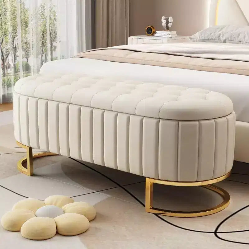 TUYOHW 59 Velvet Storage Ottoman with Button-Tufted Top Upholstered End of Bed Ottoman Bench with Metal Legs Ottoman for Bedroom Living Room Entryway