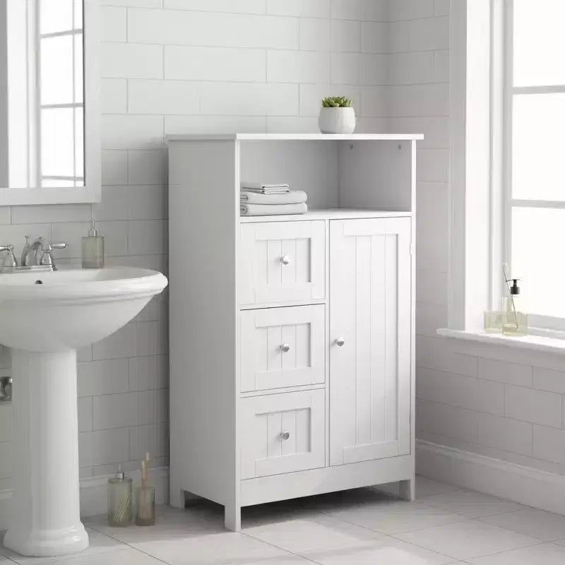 Homy Casa Standing Storage Cabinet with 3 Drawers & Single Door White