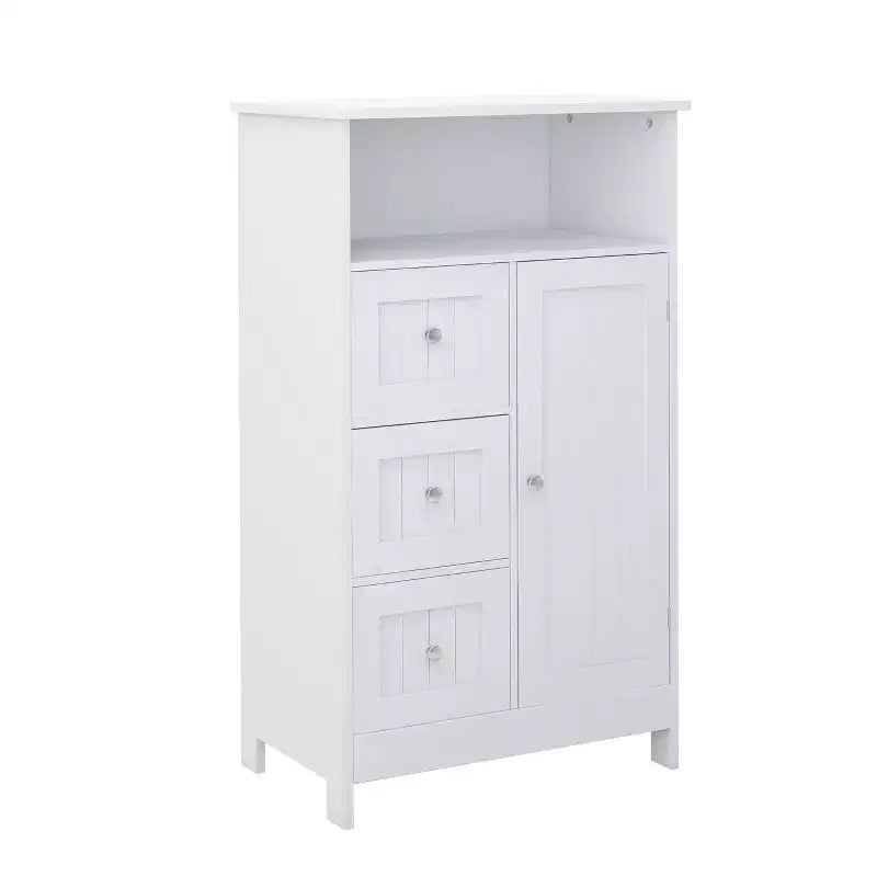 Armoire de rangement verticale avec 3 tiroirs et une porte blanche
