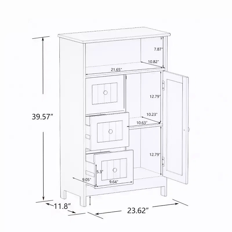 Armoire de rangement verticale avec 3 tiroirs et une porte blanche