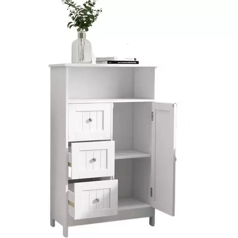 Armoire de rangement verticale avec 3 tiroirs et une porte blanche