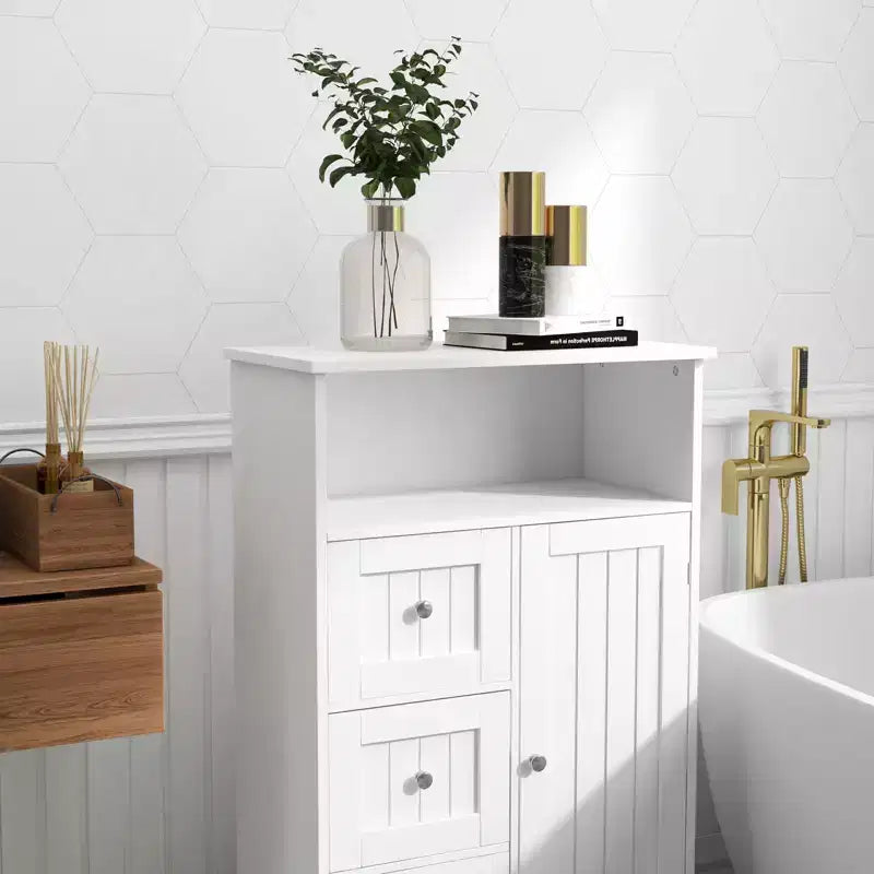 Armoire de rangement verticale avec 3 tiroirs et une porte blanche