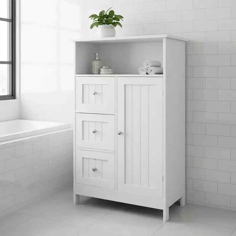 Armoire de rangement verticale avec 3 tiroirs et une porte blanche