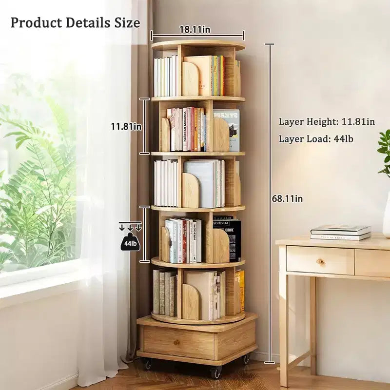 Six-tier rotating bookshelf, 360° display circular rotating bookshelf