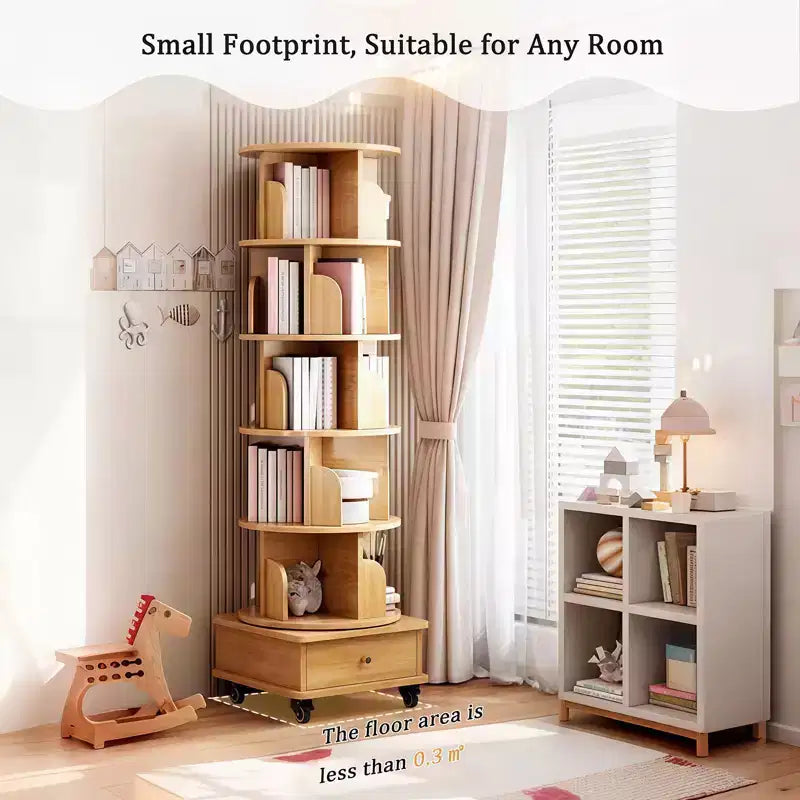 Six-tier rotating bookshelf, 360° display circular rotating bookshelf