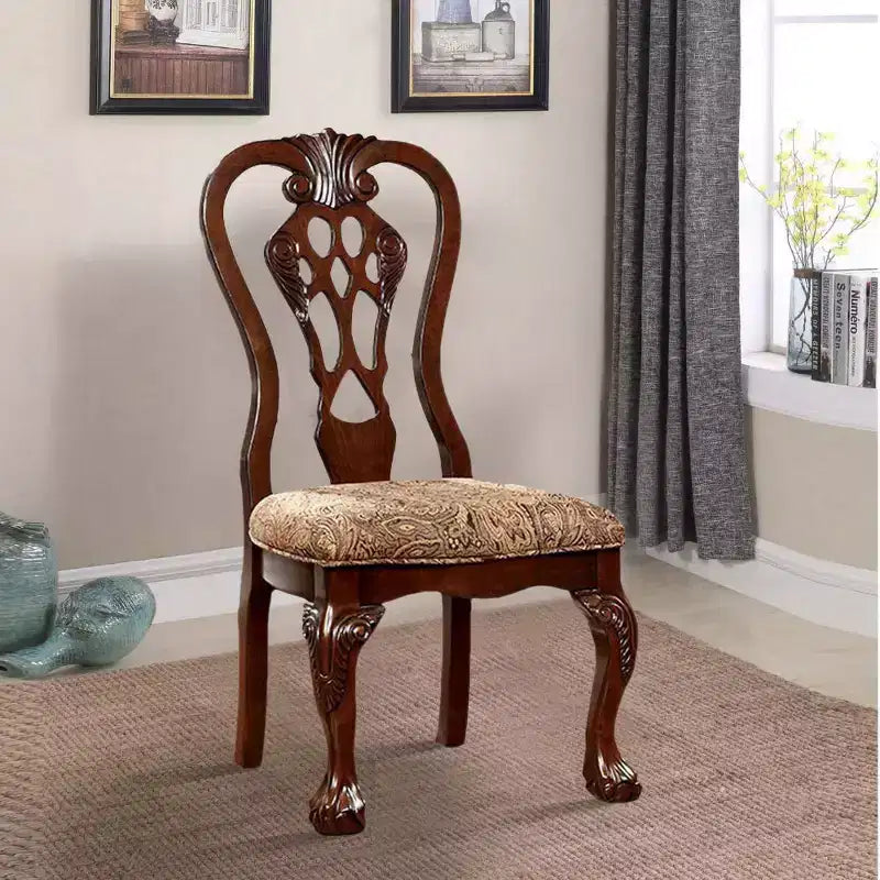 Royal Hampton Traditional Side Chair With fabric Brown Cherry Finish Set of 2