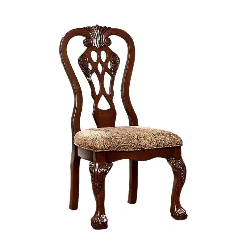 Chaise traditionnelle à panneaux de tissu avec finition en bois de cerisier marron