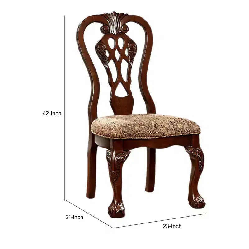 Chaise traditionnelle à panneaux de tissu avec finition en bois de cerisier marron