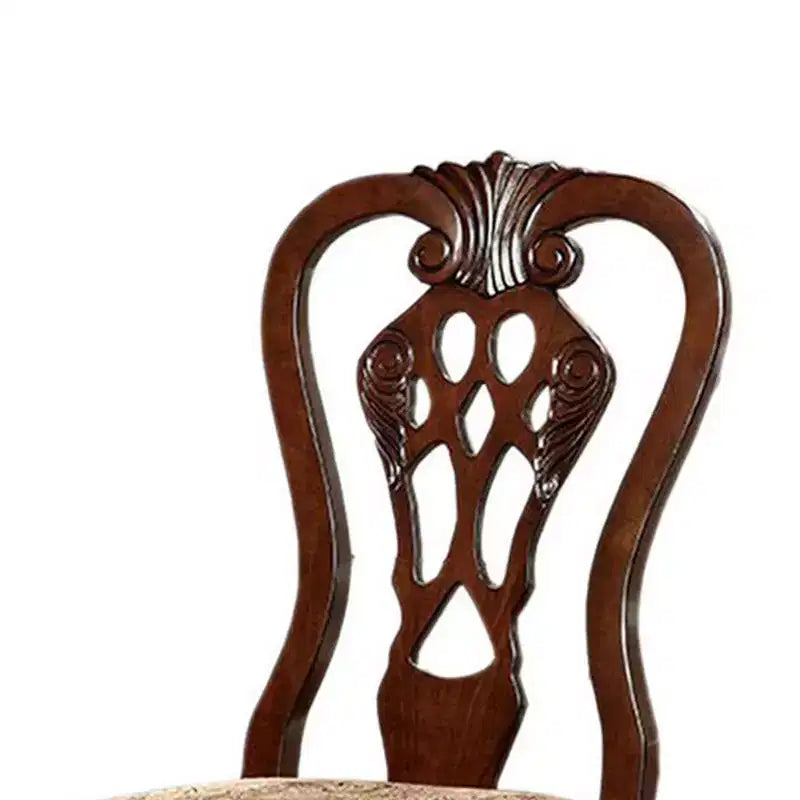 Chaise traditionnelle à panneaux de tissu avec finition en bois de cerisier marron