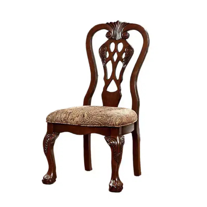 Chaise traditionnelle à panneaux de tissu avec finition en bois de cerisier marron