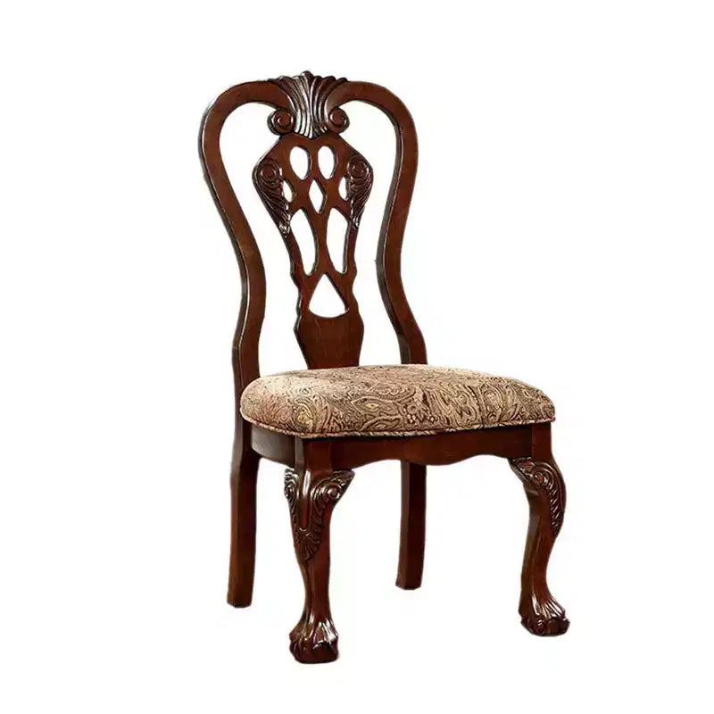 Chaise traditionnelle à panneaux de tissu avec finition en bois de cerisier marron