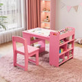 Garvee Kids Art Table and 2 Chairs Craft Table with Large Storage Shelves Wooden Drawing Desk Activity & Crafts for Kids