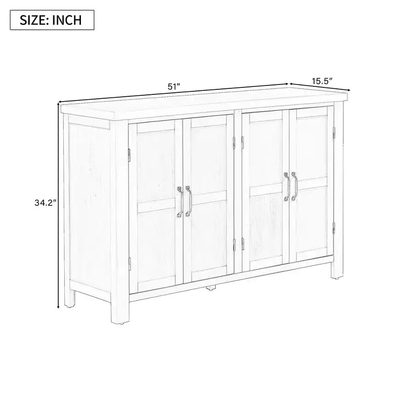 Buffet rustique à 4 portes et 51 rangements avec étagères réglables et poignées en métal