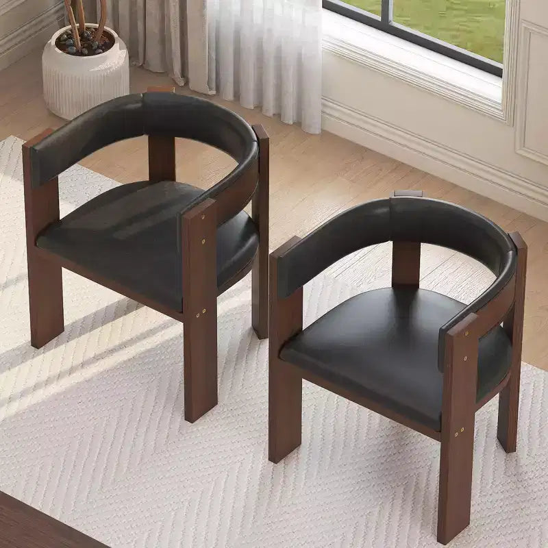 Modern PU Leather Upholstered Kitchen Chairs Set of 2 with Accent Curved Backrest and Rubber Wood Frame for KitchenDining Room or Living Room