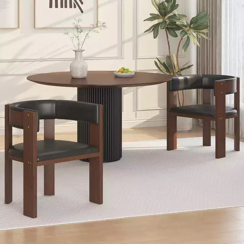 Modern upholstered kitchen chair with a curved backrest and rubberwood frame