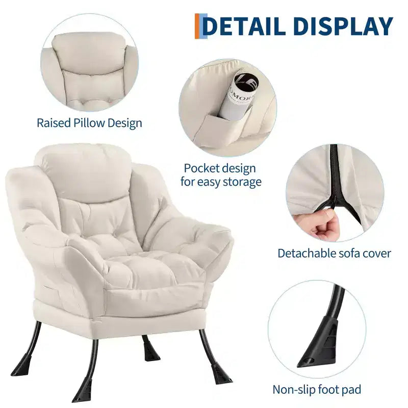 Fauteuil confortable avec poches latérales - chaise de lecture décontractée pour salon