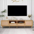 Clihome Rattan TV Stand for TVs up to 85'' Modern Farmhouse Media Console Entertainment Center with Solid Wood Legs TV Cabinet for Living Room