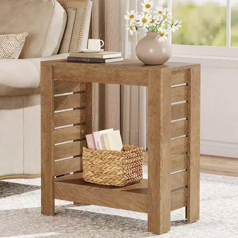 Tribesigns 2-Tier Narrow Side Table End Table with Storage Shelf Skinny Accent Nightstand for Living Room Bedroom and Office