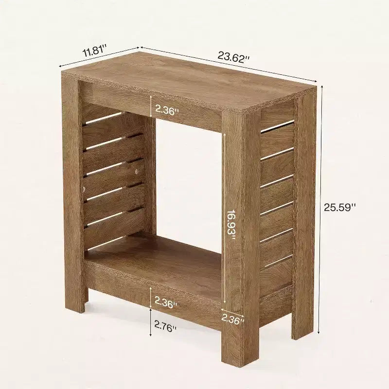 Table/table d'appoint à côtés étroits et double plateau avec étagère de rangement