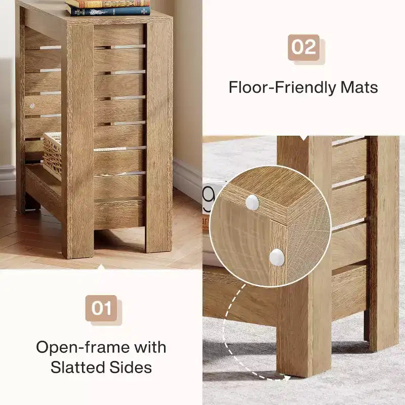 Table/table d'appoint à côtés étroits et double plateau avec étagère de rangement